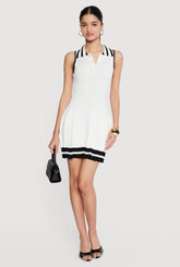 Varsity Stripe Pleated Polo Mini Dress