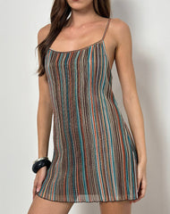 Cheria Mini Dress in Shimmer Plisse Blue Brown