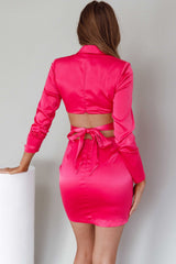 Antoinette Collared Long Sleeve Mini Dress Fuchsia