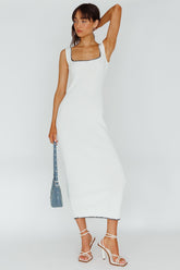 North Shore Blanket Stitch Knit Maxi Dress White