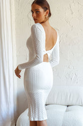 Merlin Long Sleeve Bodycon Knee Length Dress White