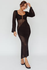 Zizi Long Sleeve Crochet Maxi Dress Black