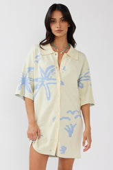 Nalani Button Up Knit Dress Lemon/Baby Blue