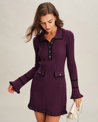 Purple Contrasting Bell Sleeve Sweater Dress