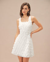White Square Neck Floral A-Line Mini Dress