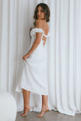 Nico Off-Shoulder Split Midi Dress White