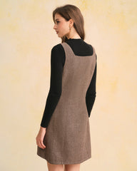 Brown Square Neck Sleeveless Mini Dress
